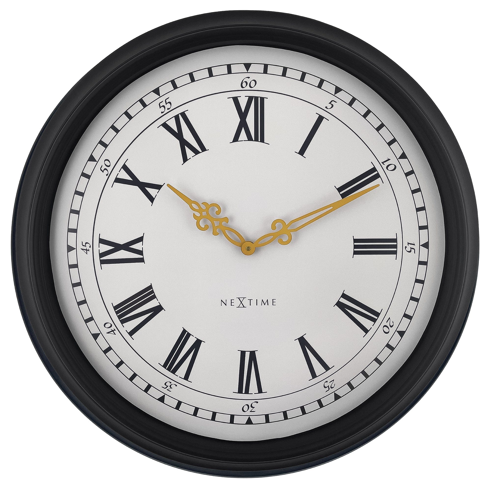 Large black and grey NeXtime Chopin wall clock, 76cm, plastic design with minimalist style.